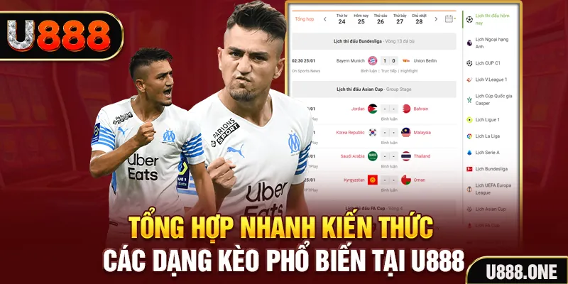 Tổng hợp nhanh kiến thức các dạng kèo phổ biến tại U888